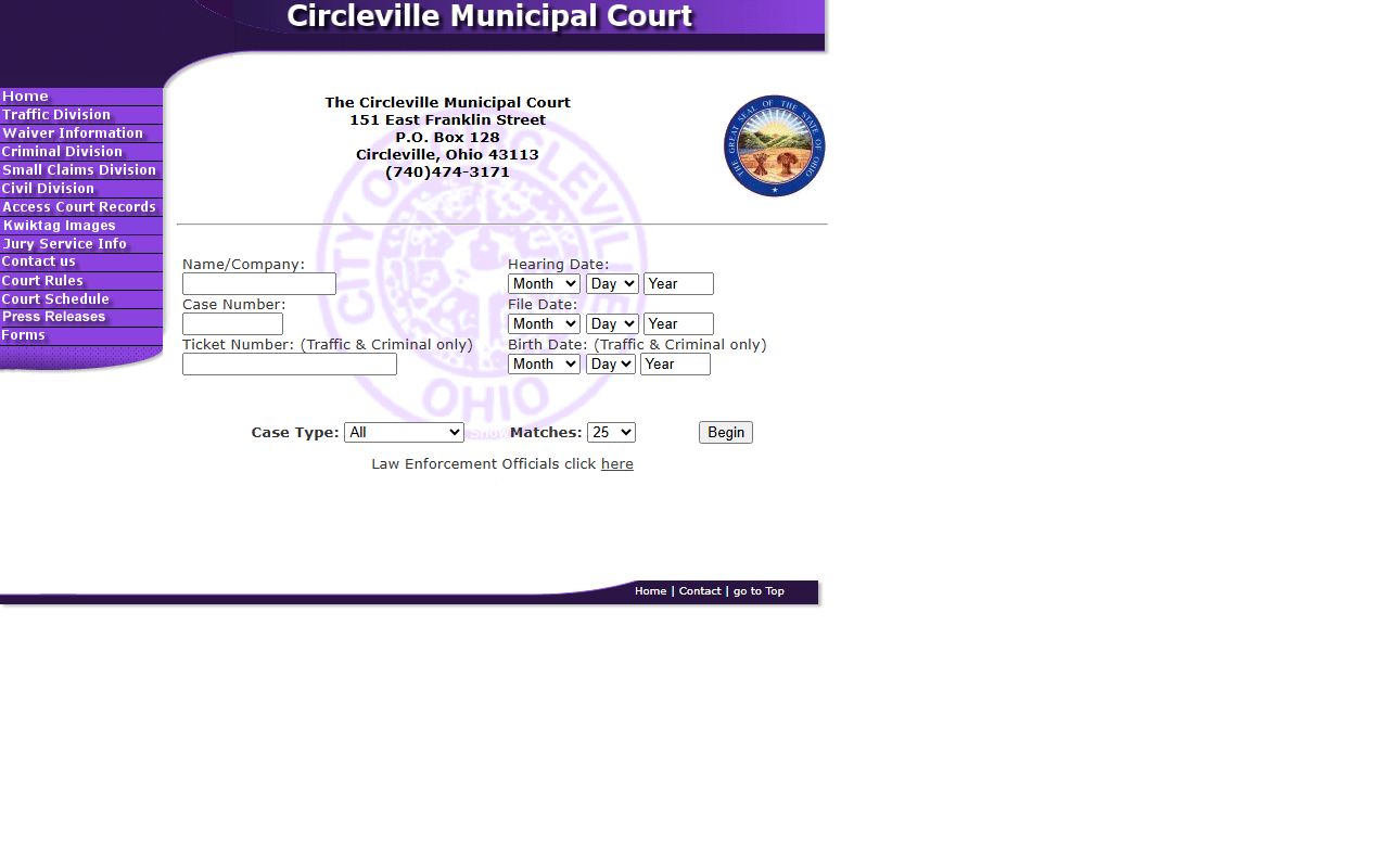Pickaway County court records after arrest Circleville Municipal Court docket search