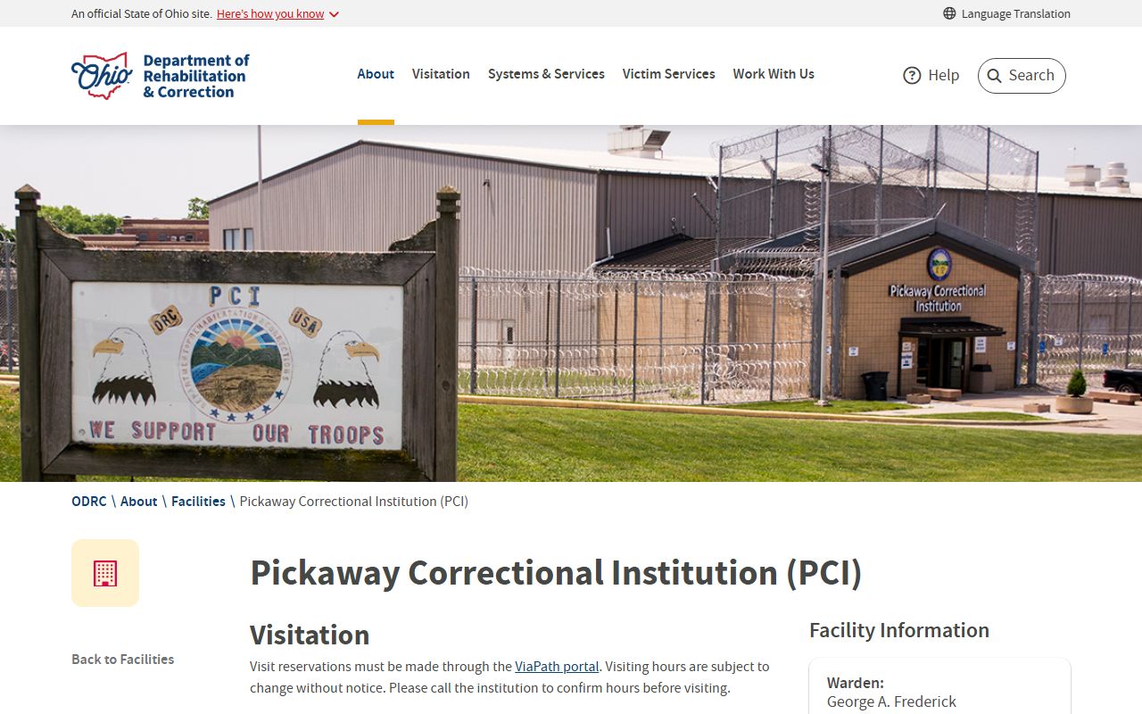 ODRC Pickaway Correctional Institution facility page